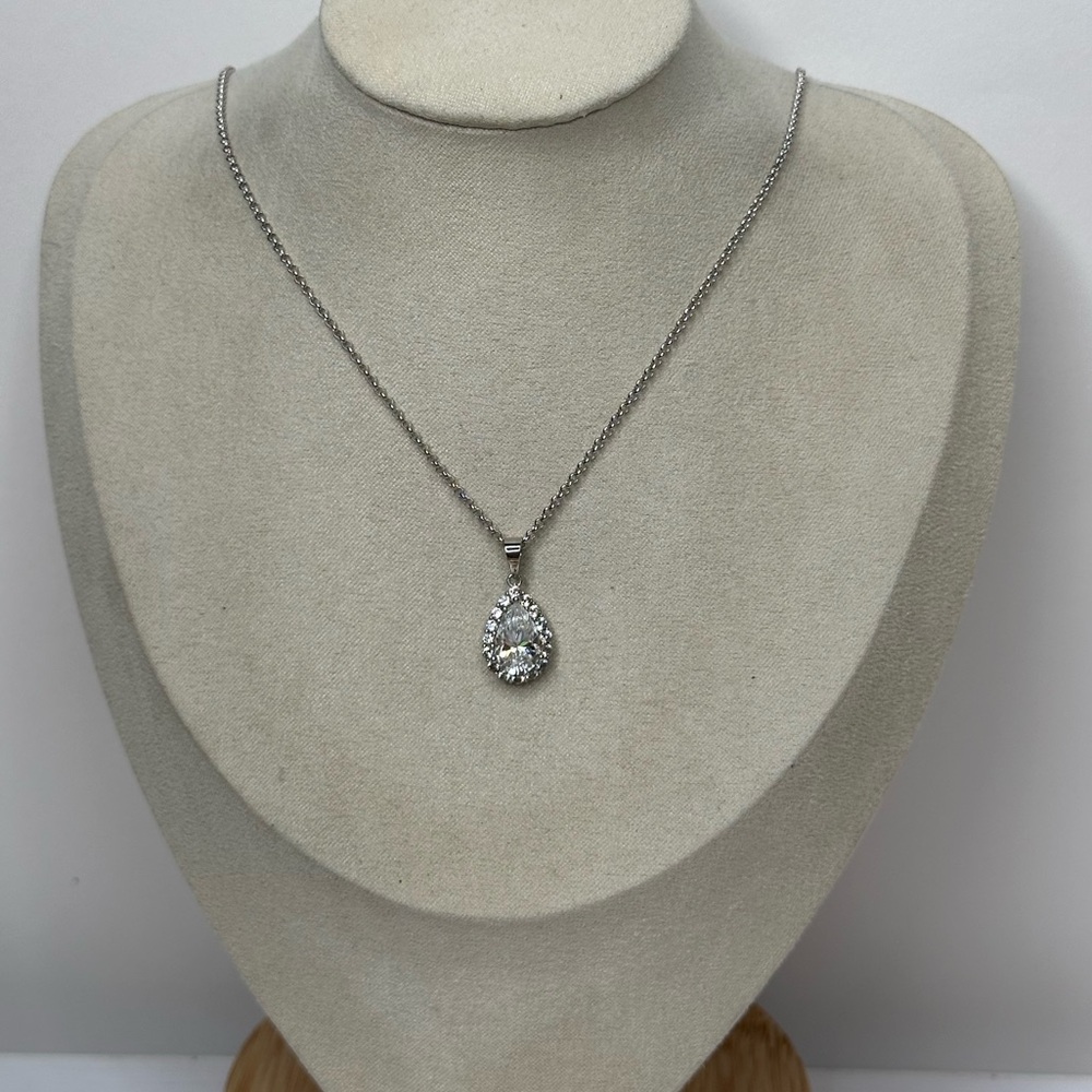 925 Sterling Silver Moissanite Pear Necklace